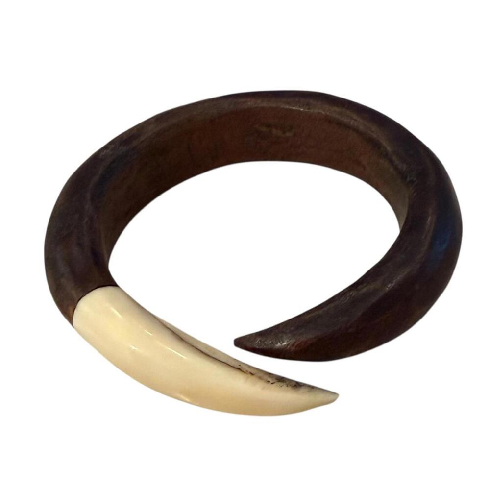 Wood Bangle double Tusk shape bone Artisan made African